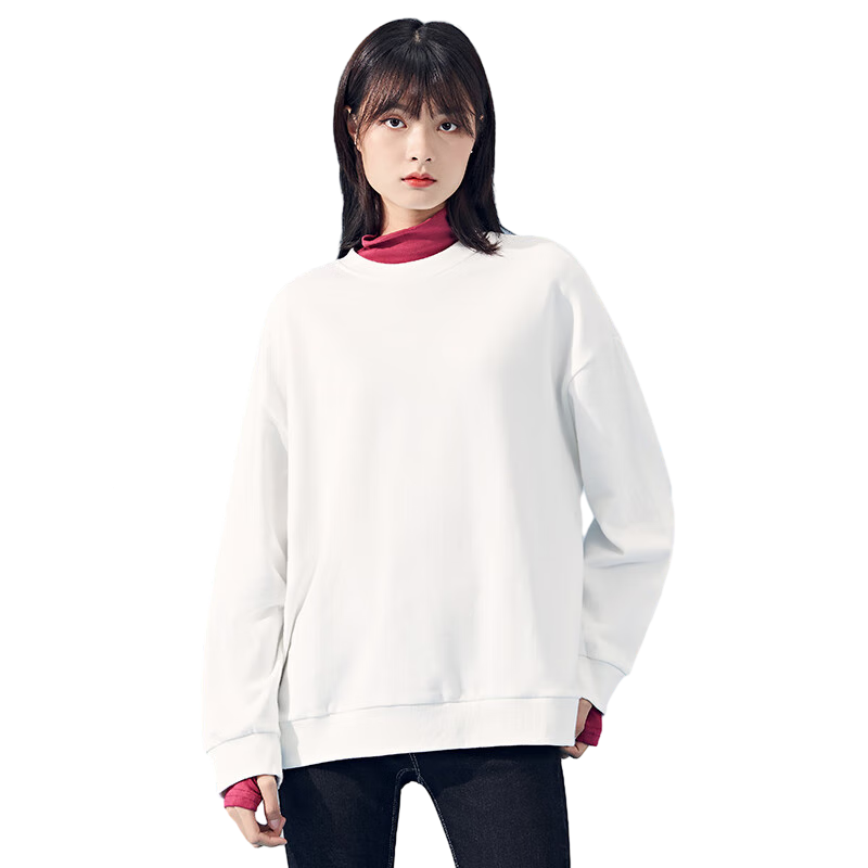 Jeanswest Women's Sweatshirt, Round Neck Pullover, Spring/summer 2026, Loose-Fitting Casual Style, Trendy White Top, Size M