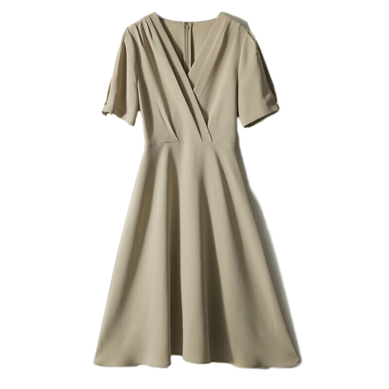 Jeanswest Women's Dress, Summer 2026, Light Luxury Style, Waist-Cinching, French Elegant Feel, Cool Season Slimming, Khaki Color, Size S