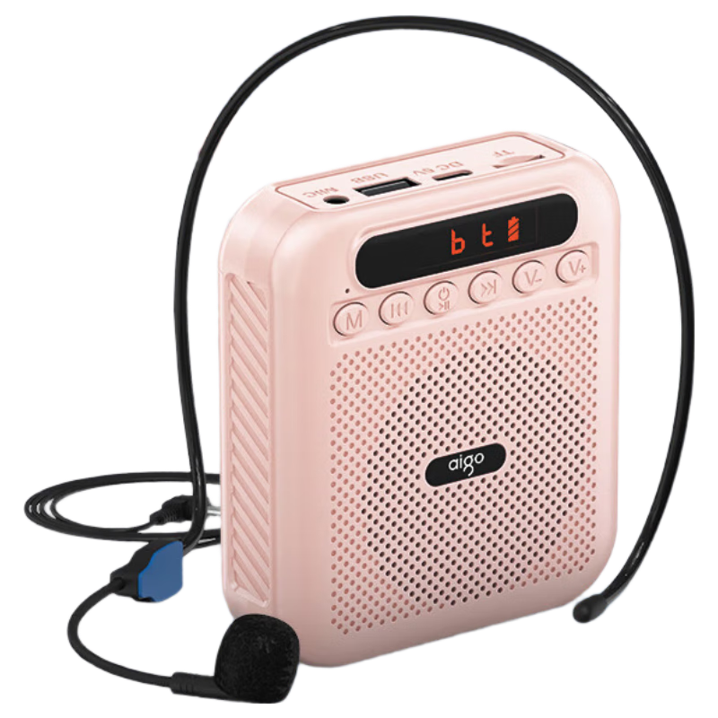 Aiguozhe A151 Wired Digital Display Version, Xiaomibing Amplifier for Teachers, Bluetooth Speaker, Small Loudspeaker, TF Card And USB Drive Recording Microphone, Outdoor Tour Guide Portable, Pink