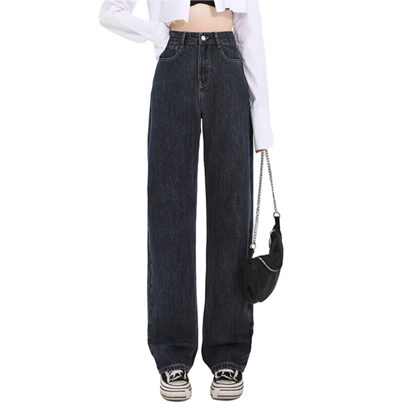 Jeanswest Women's Jeans, Summer Loose Wide-Leg Pants, Trendy Korean Style, Petite Straight-Leg Trousers, Simple Blue-Gray, Size S