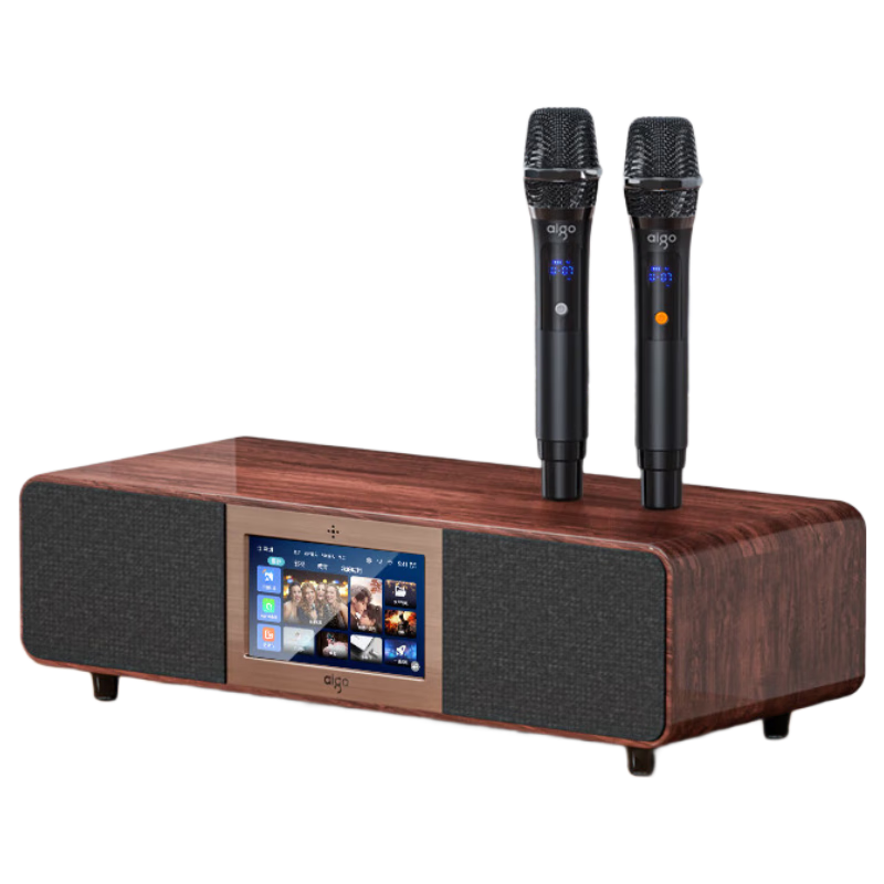 Aigo T18k Bluetooth Speaker, Home KTV Sound System, All-In Amplifier, Karaoke Device for Home Use, TV Sound System, Karaoke Stereo Surround Speaker, Deep Wood Grai