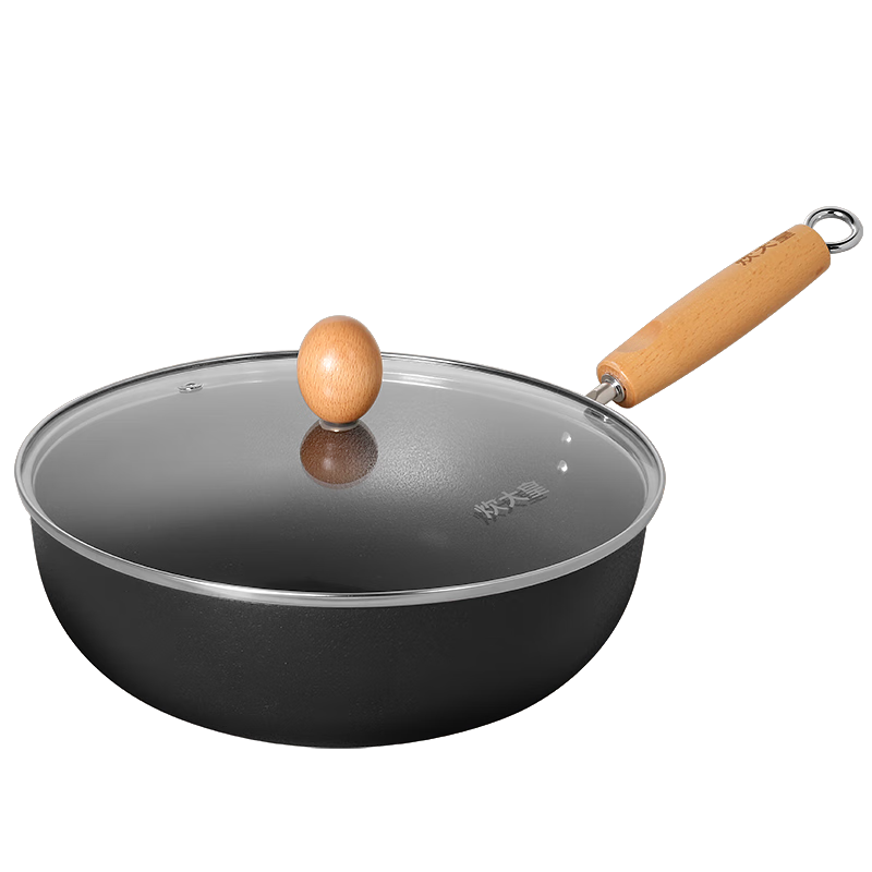 COOKER KING Wok Iron Pan Multi-Purpose Large-Bellied Flat Bottom Frying And Stir-Frying Pan, 28cm Nitrided Rust-Resistant Suitable for All Stoves YD28CG