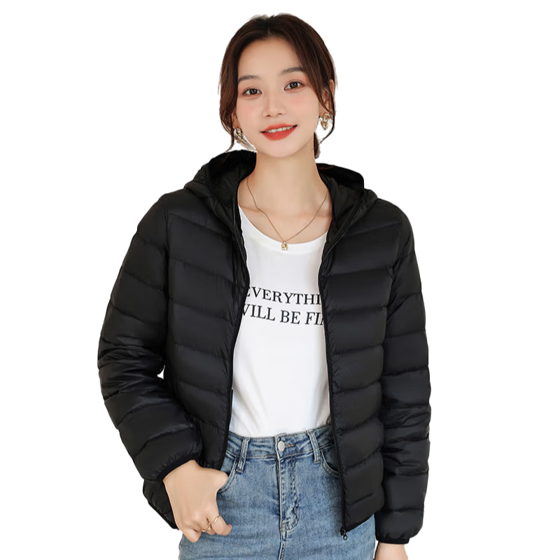 Jeanswest down Jacket for Women, Spring And Autumn Hooded Lightweight Short White Duck Down Coat, Light And Thin Outerwear, Women's Style, Light Blue, Size M