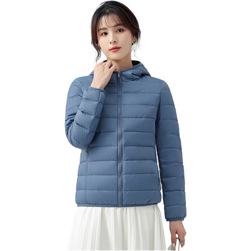 JEANSWEST 2025 Winter Hooded Lightweight Short Down Jacket White Duck Down Warm Comfortable Light Blue XL