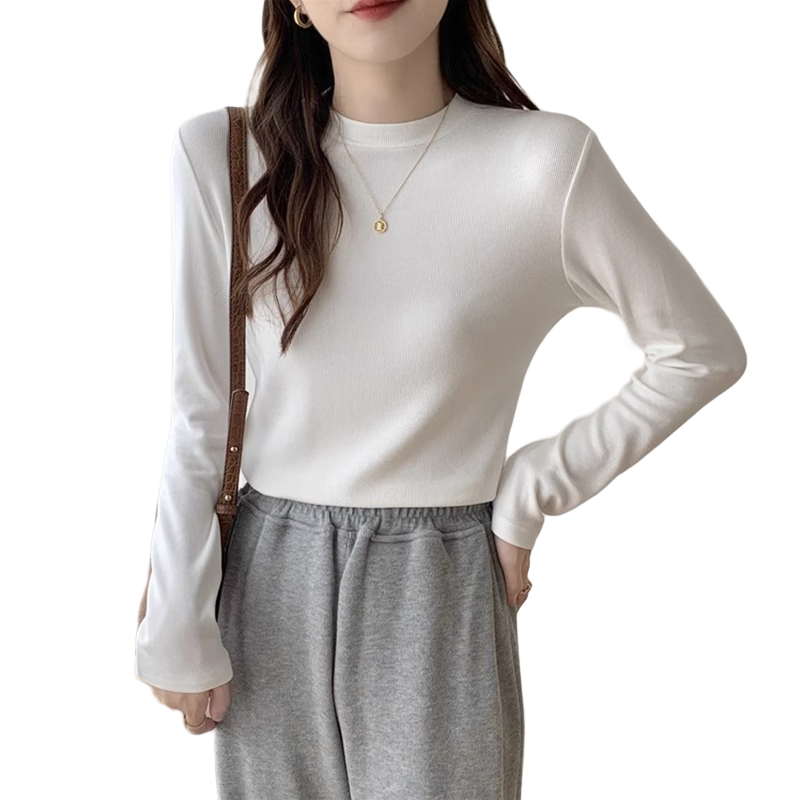 TUCANO Long-Sleeve T-Shirt Undershirt for Women, Spring Autumn Winter Regular Shoulder Wearable Slimming Inner Layer Semi-Turtleneck Top, White, 2XL