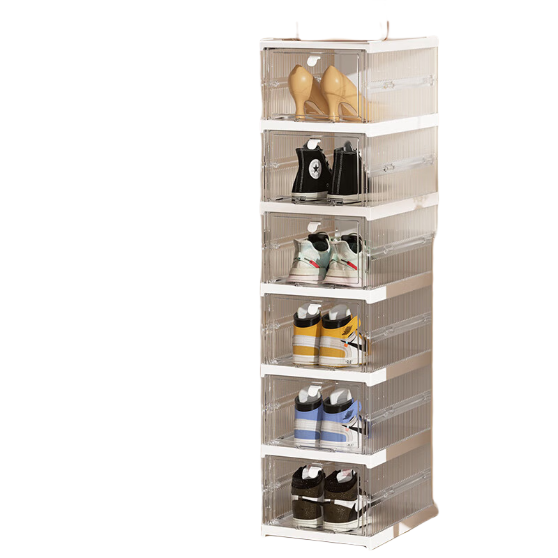 JD Original No-Installation Integrated Shoe Cabinet, Foldable Shoe Box, Entryway Dust-Proof Top Storage, High Transparency White, 1 Column 6 Compartments