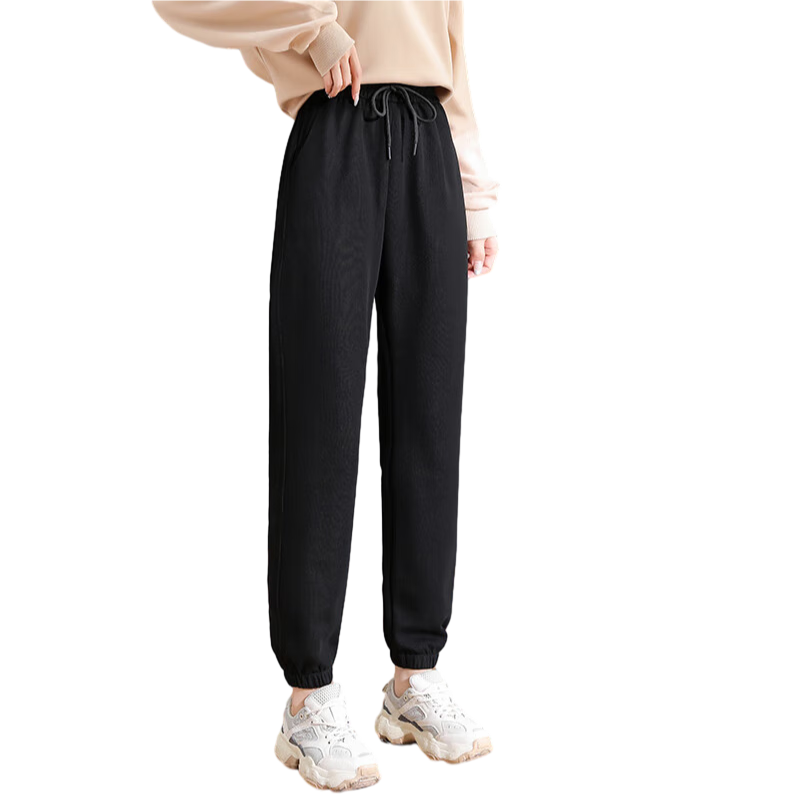 Jeanswest Casual Pants for Women, Elastic Ankle Sports Loose Wide-Leg Trousers, Summer High-Waist Petite Versatile Pants, Black XL