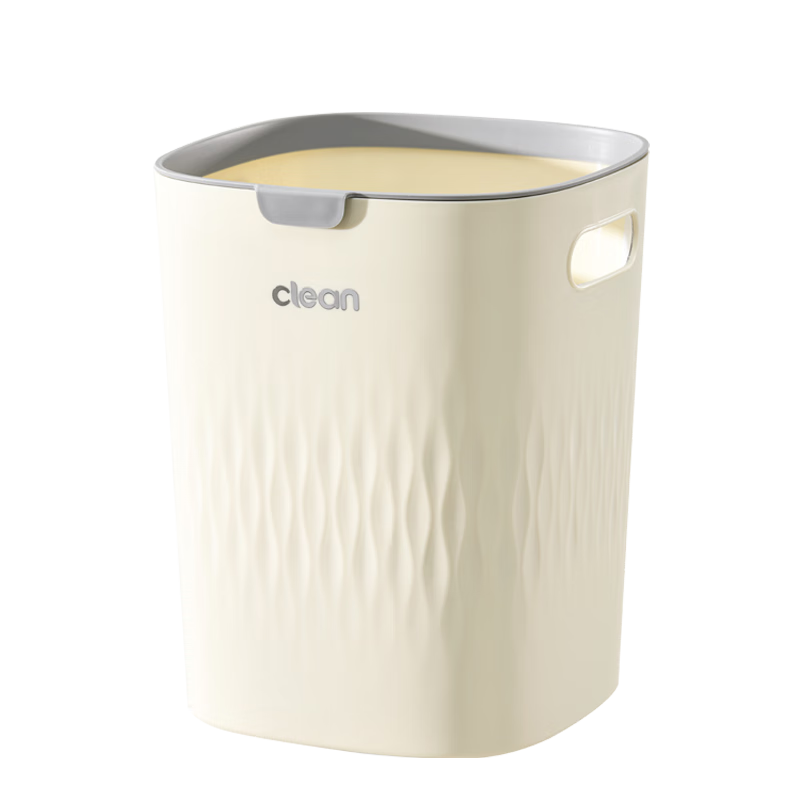 Zhailishi Large 10L Square Trash Can without Lid, Cream Yellow Color, for Living Room Kitchen Bathroom Toilet, Home Use, Press Ring Desig