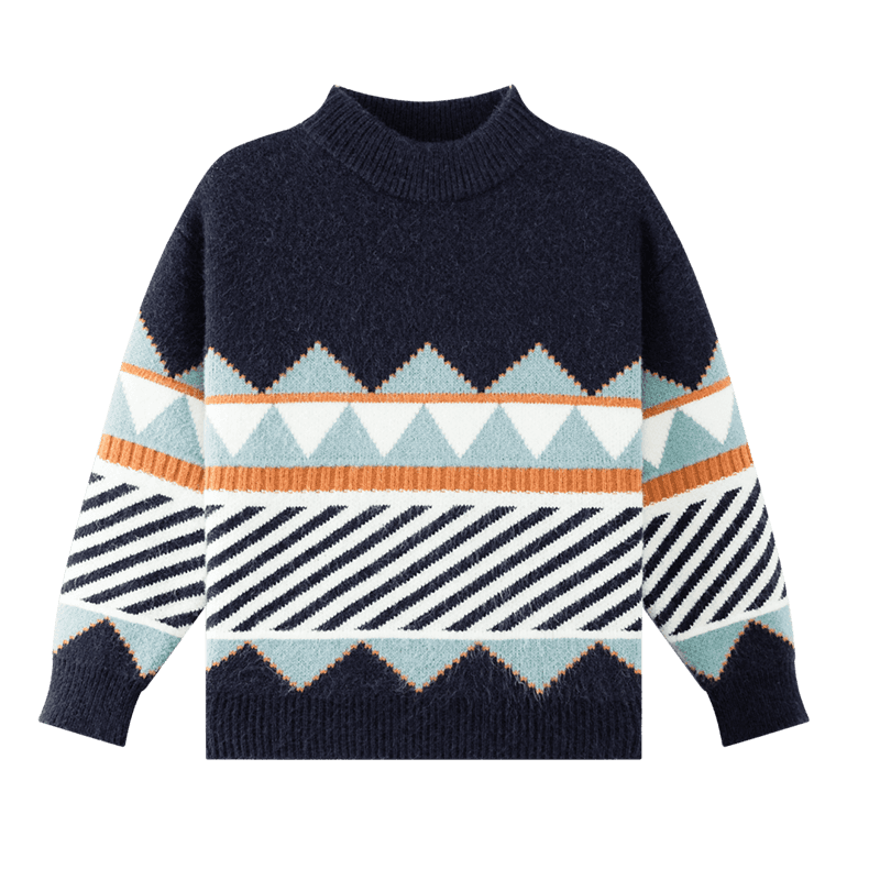 Zuoxi Boys' Sweater, Children's Thickened Autumn And Winter 2025 New Style, Boys' Knitted Sweater, Winter Pullover, Navy Blue, Size 160