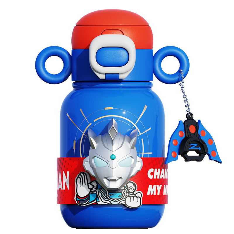 Germ Ultraman Children's Insulated Cup with Straw, Dual Drinking Water Bottle, Large Capacity Student Cup, 500ML Zeta Sound And Light Versio