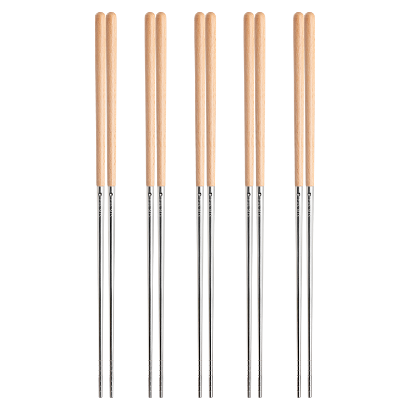 Banwushenghuo Fried Extended Chopsticks, 304 Stainless Steel Beech Wood Long Hot Pot Chopsticks, Heat-Resistant Anti-Scalding Noodle Scooping Oil Strip Cooking Chopsticks