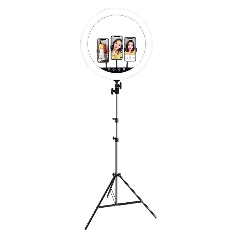 Hakutatz 45cm Live Streaming Fill Light, Beauty Enhancing, Skin Softening, Face Slimming LED Ring Light, Large Aperture, Internet Celebrity Photography Equipment, Complete Set for Floor-Standing Photography, 2200 Lumens