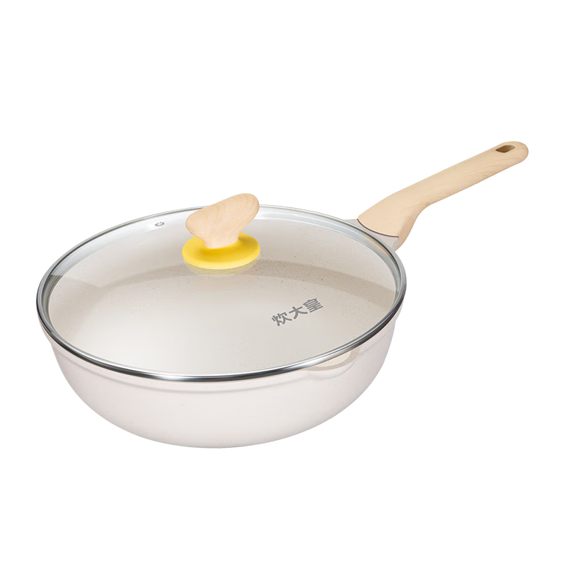 COOKER KING Wok, Maifanshi Color Non-Stick Pan, 32cm with Steamer Insert, Low-Smoke Cooking Pan, Flat-Bottom Wok, Compatible with Induction Cookers