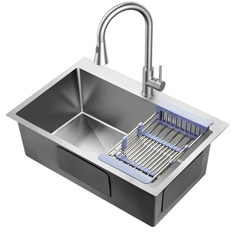 MEJUE Stainless Steel Kitchen Sink, Single Bowl Sink, Vegetable Washing Basin, Integrated Basin with Pull-Out Faucet 2465