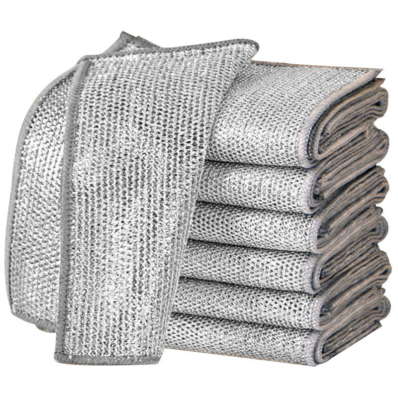 Jiebishi Steel Wire Cleaning Cloth, 20*20cm*10 Pieces, Kitchen Silver Wire Dishwashing Cloth, Double-Sided Non-Stick Oil-Resistant Pot Scrubber, Cleaning Cloth