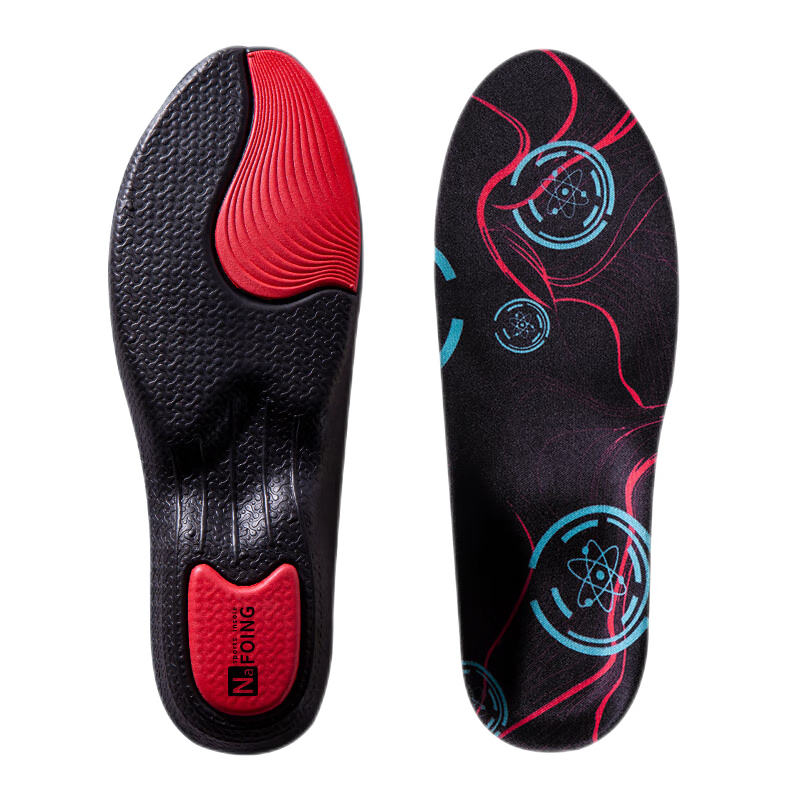 RENBEN 2 Pairs Sports Insoles for Men, Sweat-Absorbing Breathable Shock-Absorbing Arch Support for Basketball Running Women 6628 Black And Red 37-38