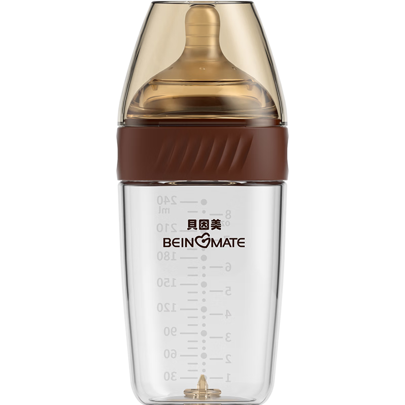 Beingmate Anti-Colic Glass Baby Bottle for 0-6 Months And Above, Wide Neck, Breast-Like, Newborn Nipple, 240ml