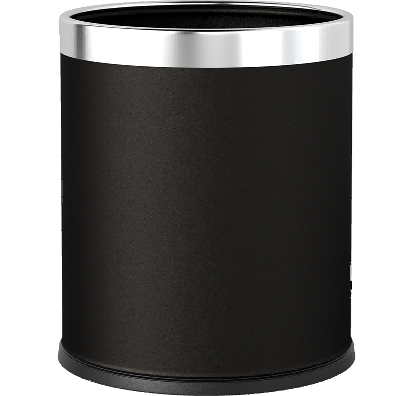 Bendi Stainless Steel Pressed Ring Trash Can, 10L Large Size, Black, Hotel-Style with Inner Bucket, Double-Layer Baked Paint Flame-Retardant Metal Garbage Bi