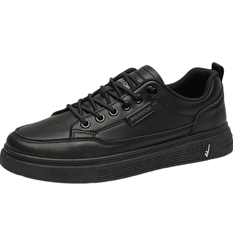 Warrior Low-Top Breathable Casual Sneakers for Men, Versatile Wear-Resistant Sports Commuter White Shoes for Students, Black, Size 44