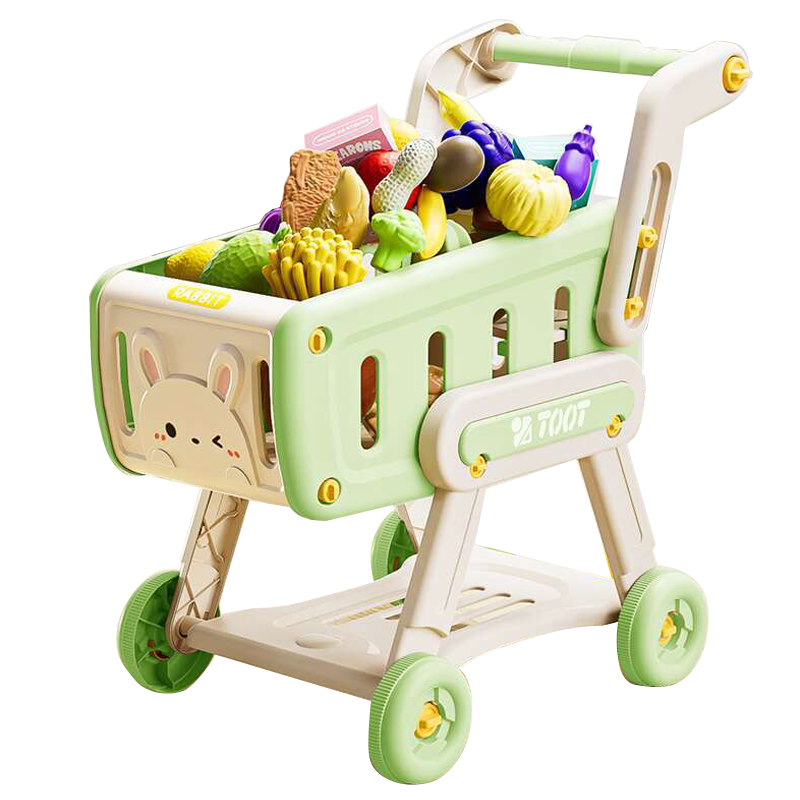 AoZhiJia Shopping Cart Children's Toy Girls Pretend Play Push Cart Fruit Cutting Set Kitchen 3-6 Years Old Birthday Gift
