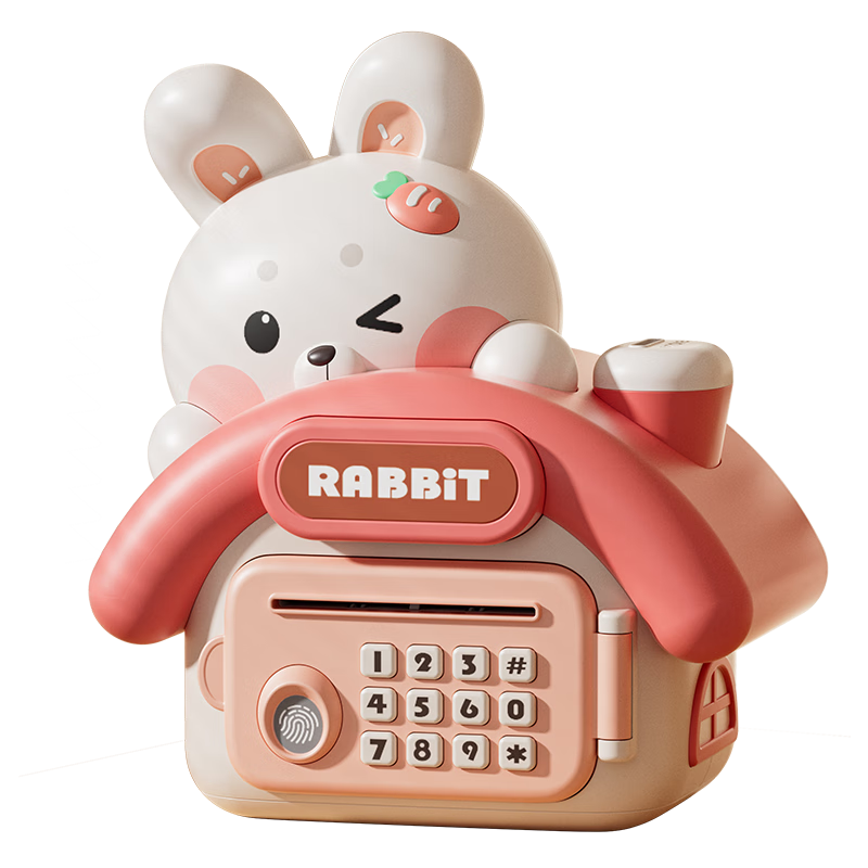 AoZhiJia Piggy Bank Children's Toy, Cute Rabbit Design, Realistic Fingerprint Password, Large Capacity, Deposit And Withdrawal Function, Savings Bank, Birthday Gift