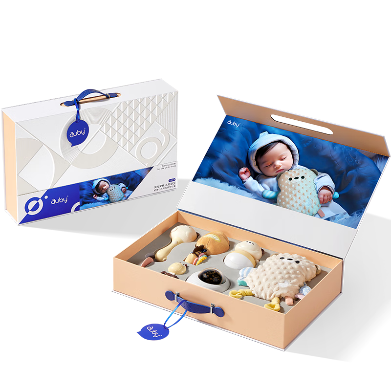 Auby Newborn Welcome Gift Set, Baby Toys, High-Quality Gift Box, Soothing Rattle, Practical Items, 0-1 Year Old, Full Moon Birthday Present