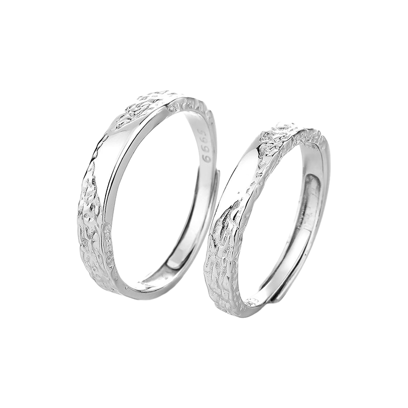 MANHE S999 Sterling Silver Couple Rings, One Pair of Engagement Diamond Rings, Adjustable Women's And Men's Birth Ring, Valentine's Day Gift