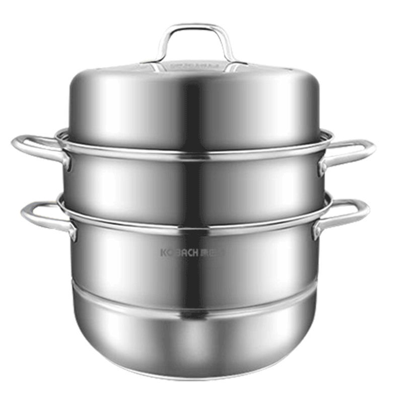KBH Stainless Steel Steamer Pot, Large Capacity Composite Bottom Soup Pot, Dual-Use Steaming And Cooking Pot, Three-Layer High Lid, 30cm
