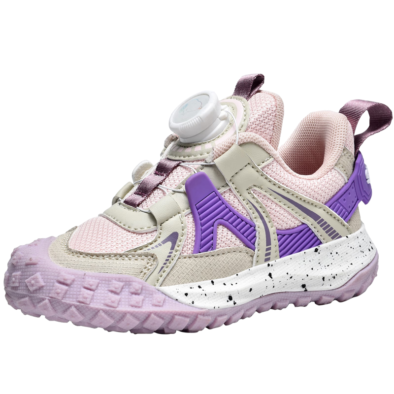 SNOOPY Children's Sports Shoes for Boys And Girls, Rotating Button Wear-Resistant Outdoor Casual Shoes Trendy 0346 Pink Purple Size 32