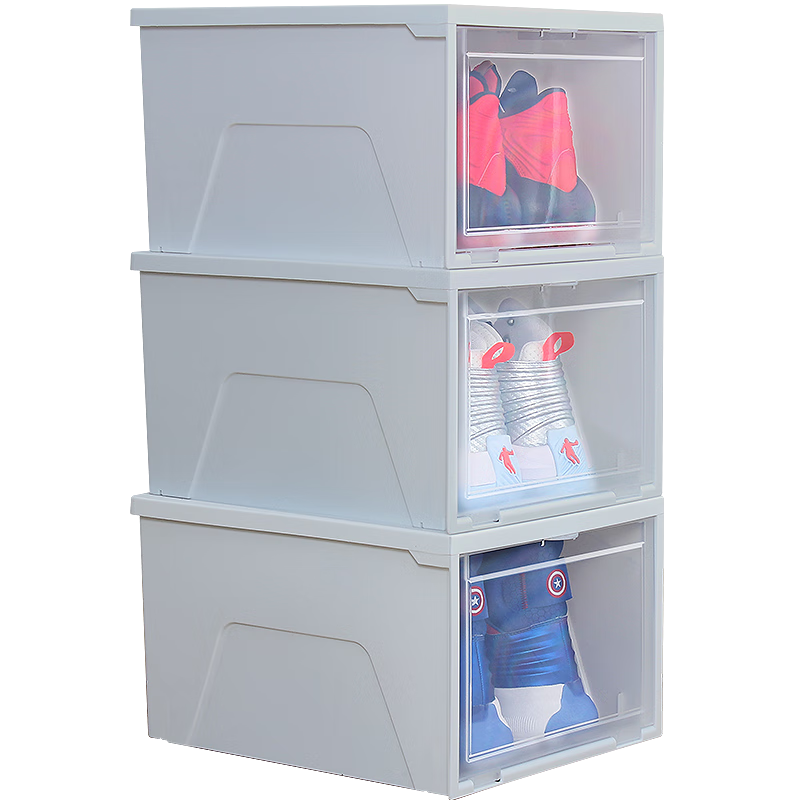 IRIS Plastic Shoe Box, Transparent Large Size, AJ Sneakers Storage Cabinet, Dustproof And Moisture-Proof, Stackable Shoe Rack, Shoe Organizer, 4-Pack