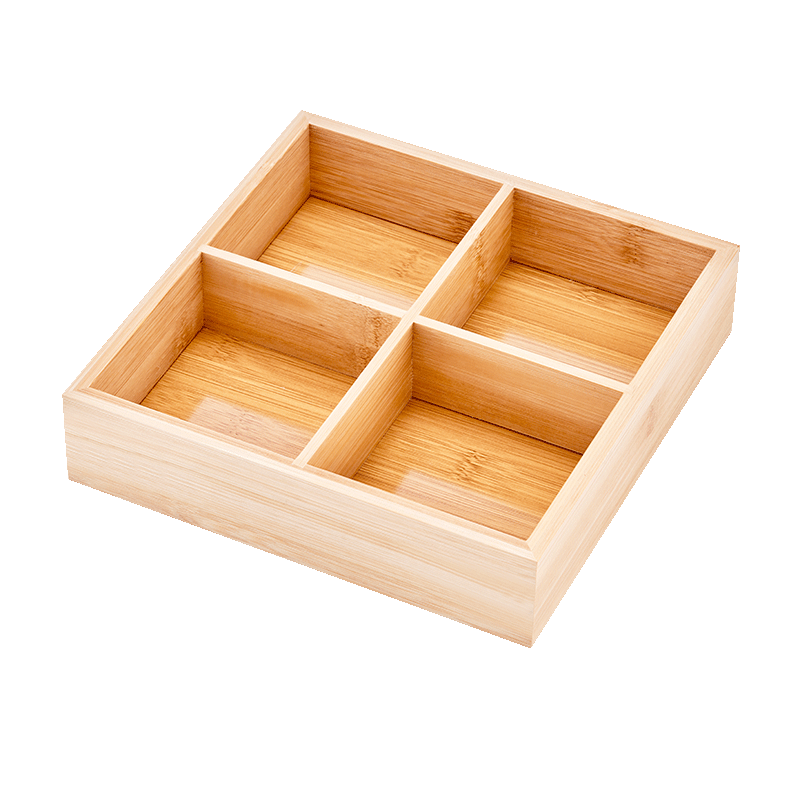 Suncojia Bamboo And Wood Tray, Four-Grid Fruit Plate, Hot Pot Serving Dish, Tea Brewing Tray for Stove, Snack Storage Box, Candy Container