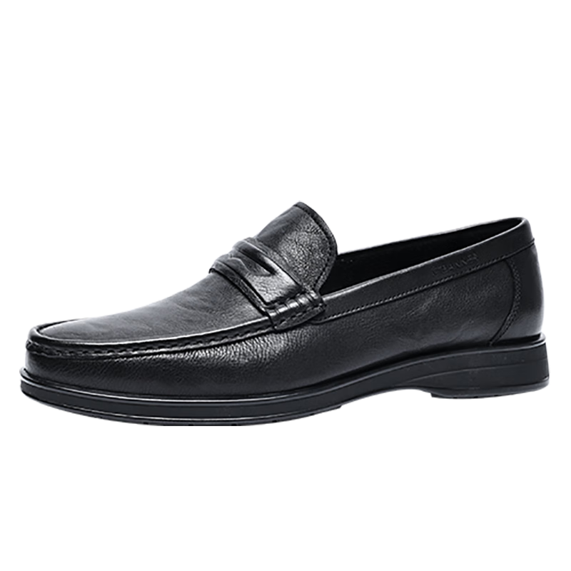C.BANNER Top-Grain Leather Business Casual Loafers for Men, Slip-On Comfortable Formal Shoes, Black, Size 42