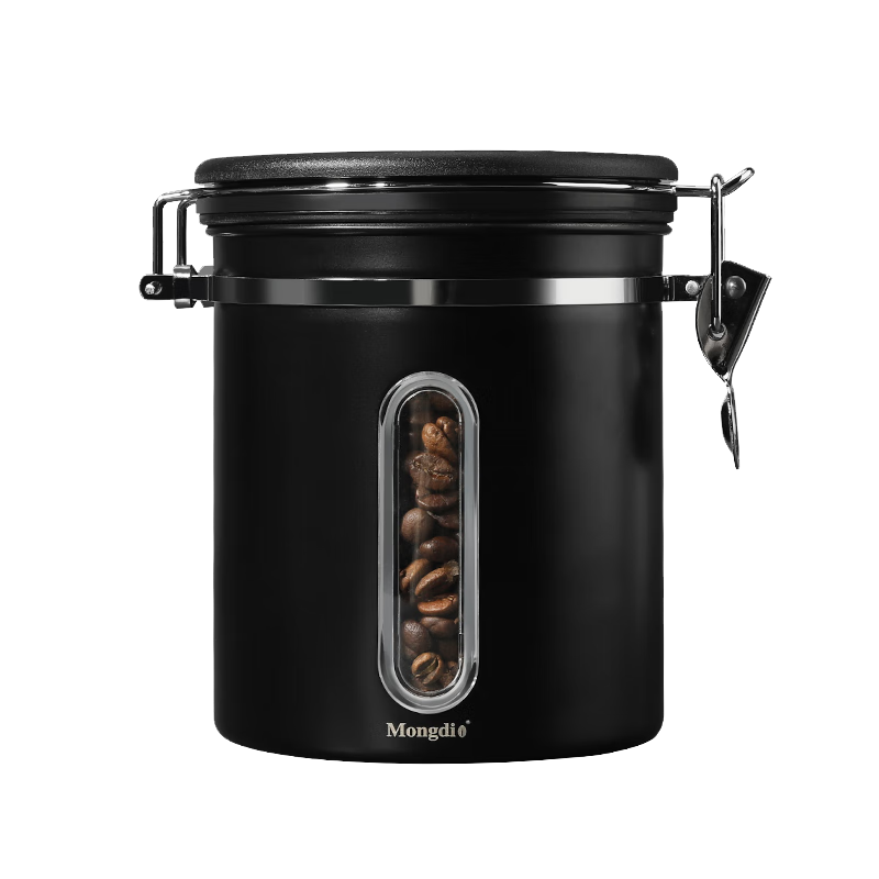 Mongdio Coffee Bean Storage Canister with One-Way Air Valve, Newly Upgraded Transparent 304 Stainless Steel Coffee Container