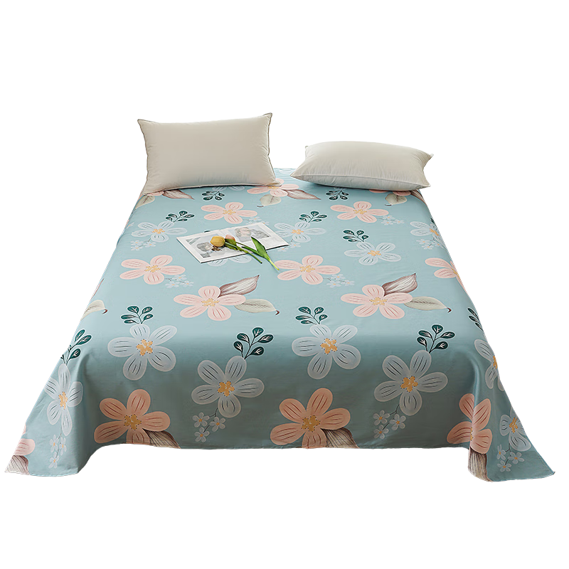 Grace Class A 100% Pure Cotton 7A Antibacterial Fabric Single Bed Sheet for Student Dormitory, Single Piece, 160*230cm, Floral Patter