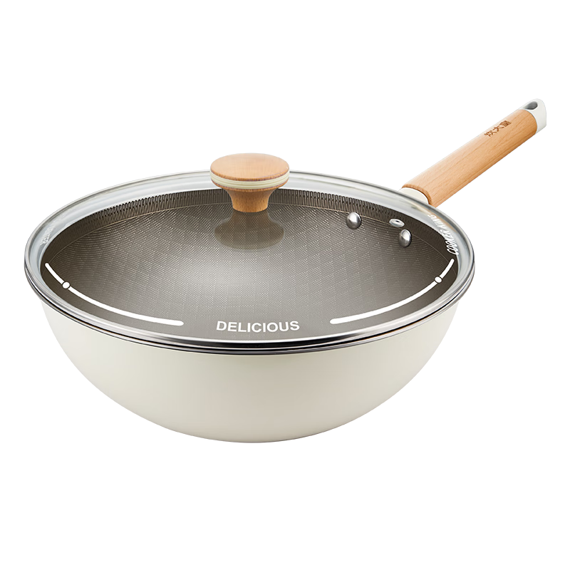 COOKER KING Non-Stick Wok, Household Titanium Frying Pan, Stainless Steel Wok, Induction Cooker Titanium Pan, 32cm