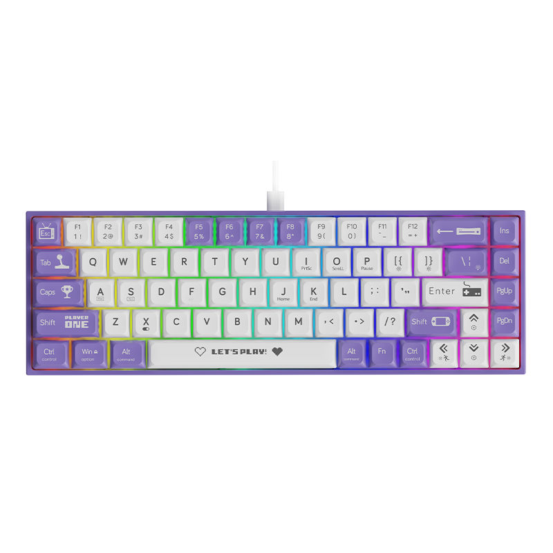 AJAZZ AK680 Wired Mechanical Keyboard, Dual-Color Keycaps, 68 Keys, Full Hot-Swappable, Customizable Mechanical Keyboard, Mixed Colorful Lighting Effects, Portable And Compact, Purple And White, Blue Switches