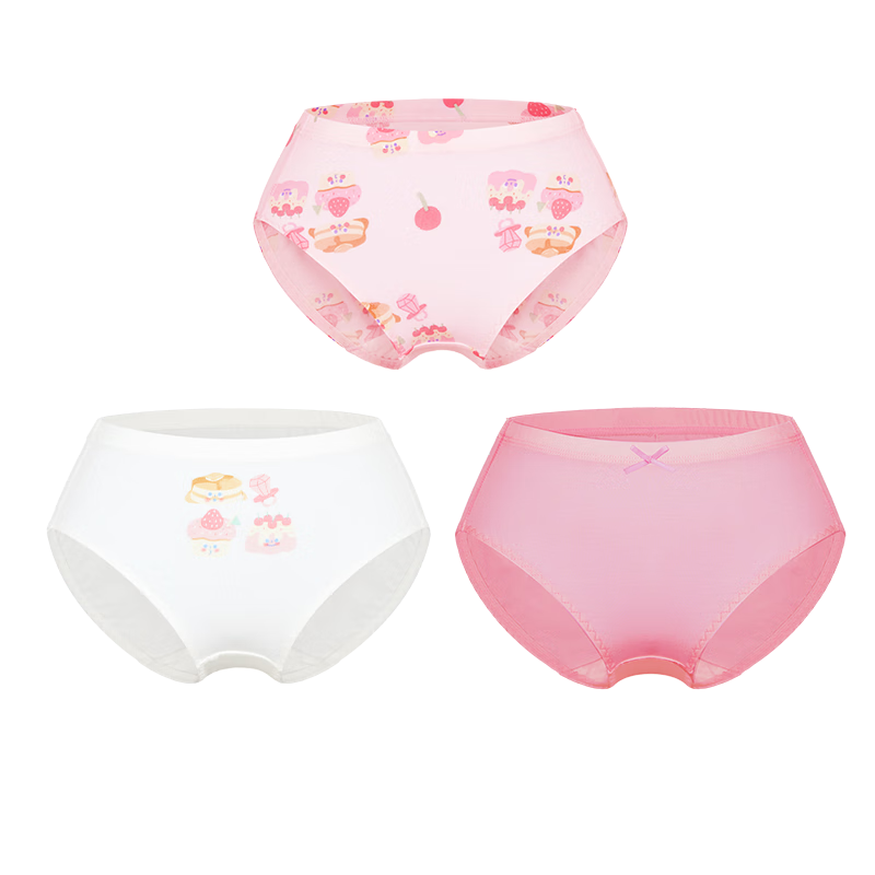 AIMER KIDS Girls' Underwear, 3A Antibacterial Modal Mid-Rise Triangle Panties, Pink Base Layer, Cake Pattern, Size 150