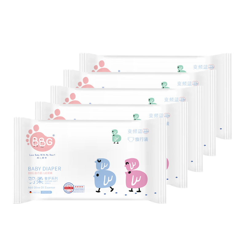 BBG Blue Core Feather Soft Luxury Diapers, L Size, 5 Pieces (9-12kg), Large Size Trial Pack, Whale Absorption Instant Dry