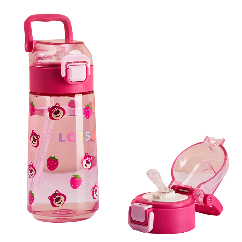 Cica Strawberry Bear Children's Water Bottle with Straw Cup for Boys And Girls, Tritan Material, Heat-Resistant, Suitable for Kindergarten And Elementary School Students' Use at School
