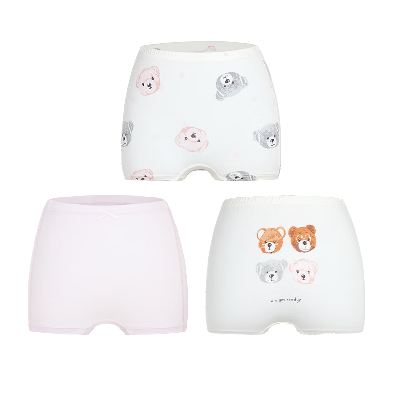 AIMER KIDS Girls' Underwear, Spring And Summer, 3A Antibacterial Modal Mid-Rise Boyshorts, Bear Pattern, Size 120