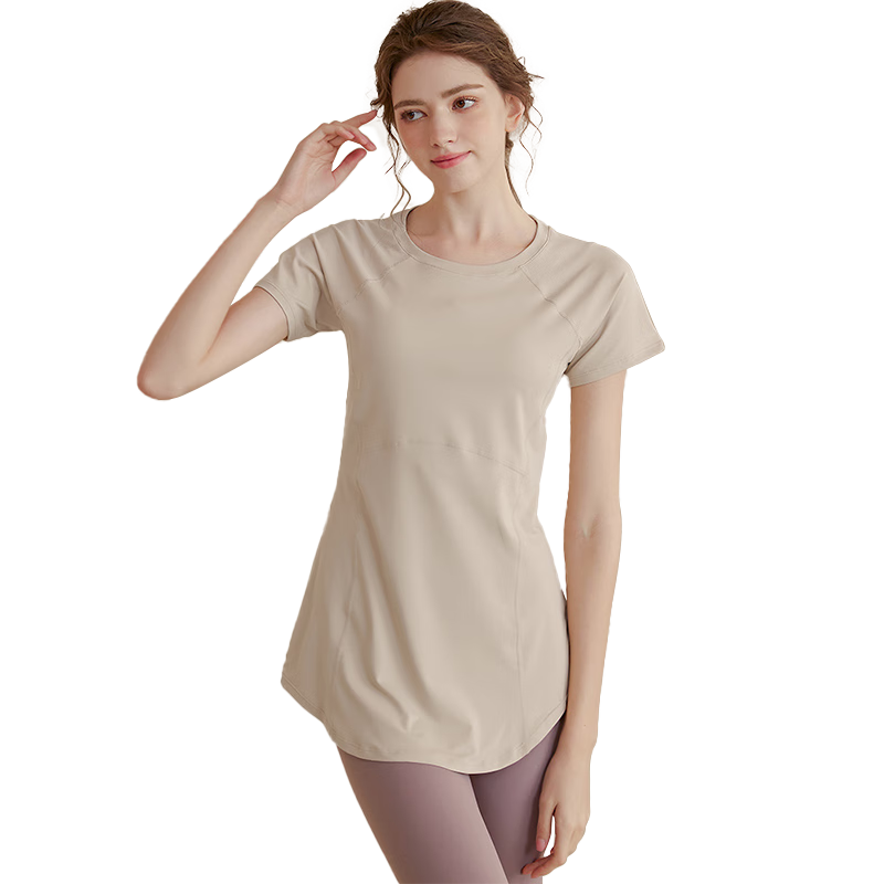 XUEXIMAN Yoga Wear Sports Top for Women, Summer Quick-Dry Short Sleeve T-Shirt, Mid-Length, Hip-Covering, Slimming, Breathable, for Running And Fitness
