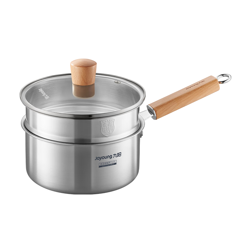 Joyoung Milk Pot, Thickened 316L Stainless Steel, No Coating, Baby Food Pot, Snow Plate Pot, Small Milk Pot, Soup Pot, 18cm, Free Steamer Insert Included