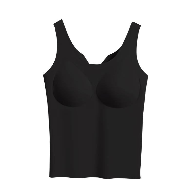 Hongdou Women's Summer Ice Silk Seamless Vest with Built-in Bra, Sleeveless Base Shirt E0-08, Elegant Black, Size 175