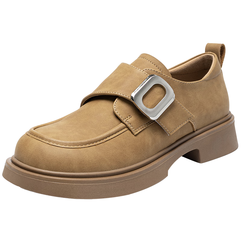ZHR Women's Loafers, Retro Lightweight Thick-Soled Flats, Fashionable Metal Buckle Comfortable Birkenstock Shoes, JF19, Chestnut Color, Size 37