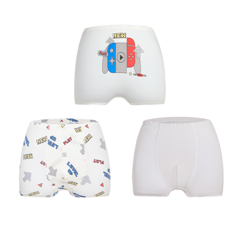 Aimer Kids Boys' Underwear, Spring And Summer Antibacterial Modal Boxer Briefs, White Base with Letter Print, Size 170
