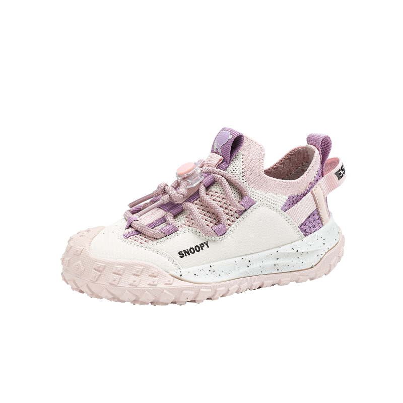 SNOOPY Children's Shoes, Kids' Sneakers, Mesh Breathable Wear-Resistant Outdoor Shoes, Boys And Girls Casual Shoes, 0210 Pink Purple, Size 32