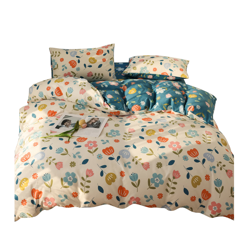 Grace Four-Piece Bedding Set, Class A Fabric, 7A Antibacterial Pure Cotton Skin-Friendly, 100% Pure Cotton AB Version, 1.5/1.8M Bed, Banxia