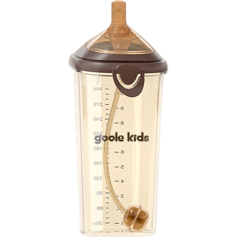 Goole Kids Baby Bottle with Flip Lid And Straw, Large Capacity Wide Neck Nipple for One-Year And Above Infants, Gravity Ball Design, 300ML