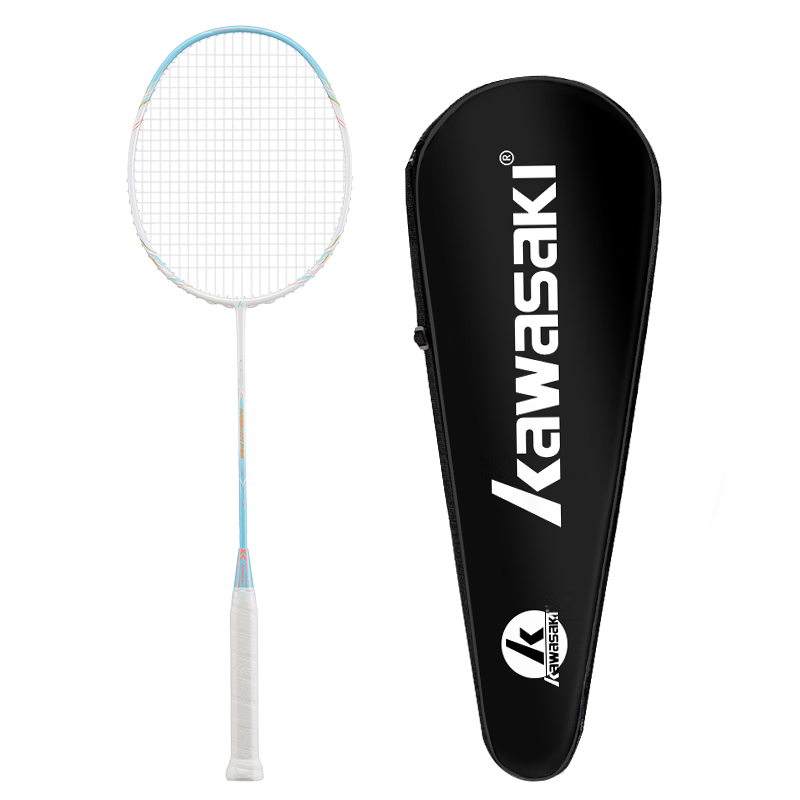 Kawasaki Badminton Racket, Full Carbon Single Racket, Ultra-Light Professional Durable Type, PASSION P26, White And Blue (Pre-Strung)