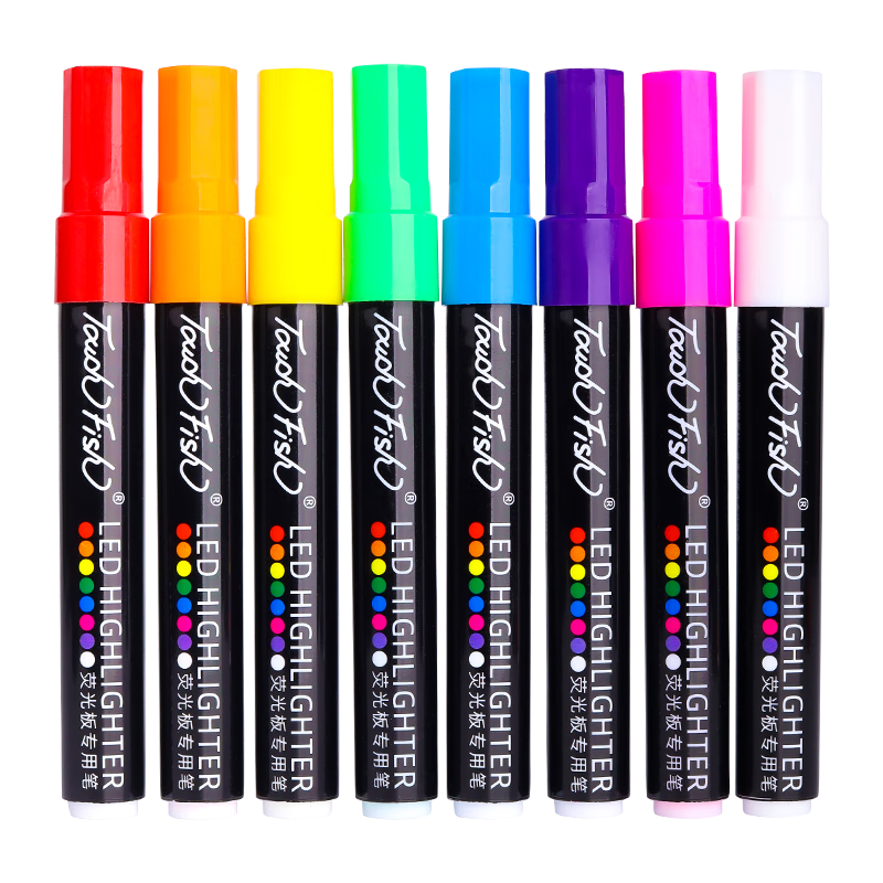 Touch Fish Fluorescent Board Special Pen, Water-Based Colorful Fluorescent Pen, LED Electronic Blackboard Writing Pen, Erasable Marker Pen, Advertising Marking Pen, 8-Pack Set